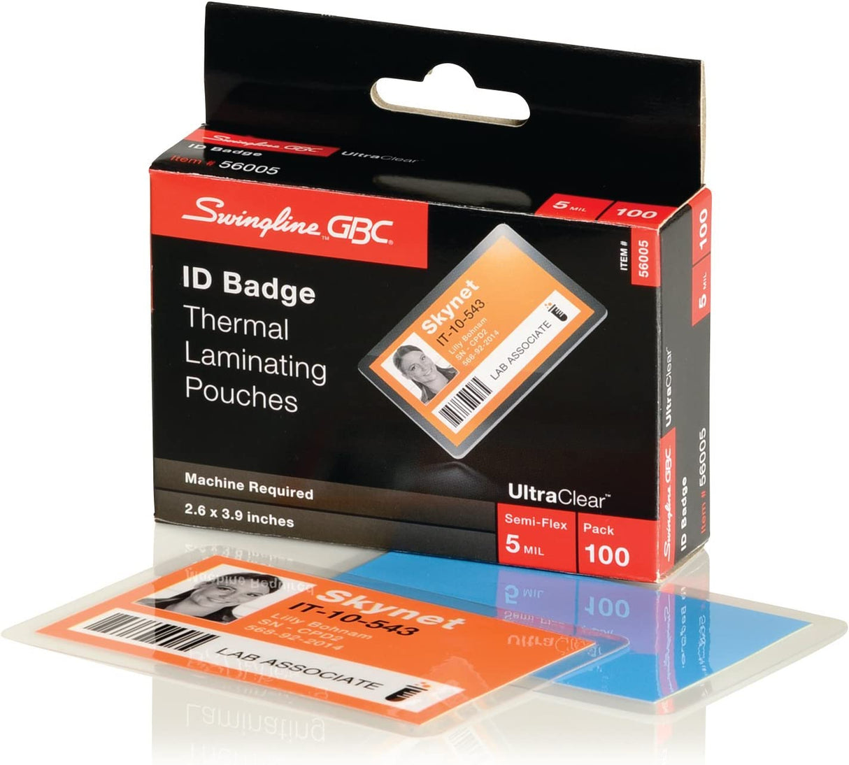 GBC Thermal Laminating Sheets / Pouches, ID Card Size, 5 Mil, Heat Seal Ultra Clear, 100 Pack (56005) Badge/ID Card