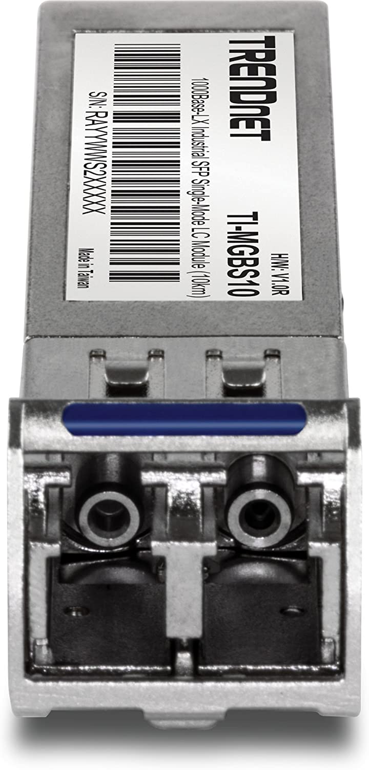 TRENDnet SFP to RJ45 Industrial Single-Mode LC Module (10km), TI-MGBS10, 1000Base-LX Industrial SFP, Compliant with IEEE 802.3z Gigabit Ethernet, Data Rates of up to 1.25Gbps, Lifetime Protection 10 KM