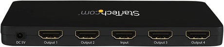 StarTech.com 4K HDMI Splitter - 4k 30Hz - 4 Port - Aluminum - Backward Compatible - HDMI Multi Port - HDMI Hub (ST124HD4K),Black