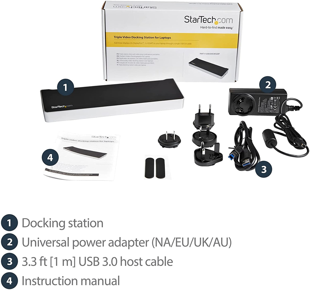 StarTech.com Triple Monitor USB 3.0 Laptop Docking Station - 4K HDMI, 2x DisplayPort - Universal USB Dock for Windows & Mac OS (10.14 & Above) (USB3DOCKH2DP) 3 x monitor|5 x USB-A 3.0