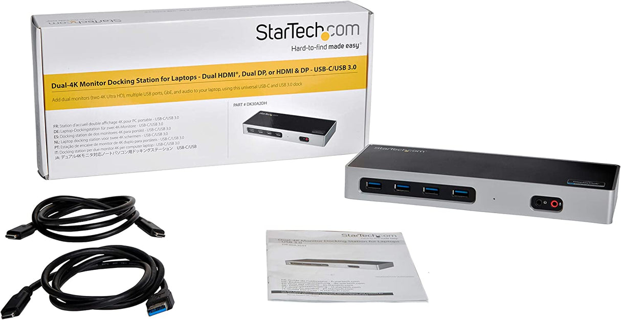 StarTech.com Dual 4K Docking Station - USB C and A (3.0) - Dual Monitor DisplayPort + HDMI Dock for Mac & Windows Laptops (DK30A2DH)