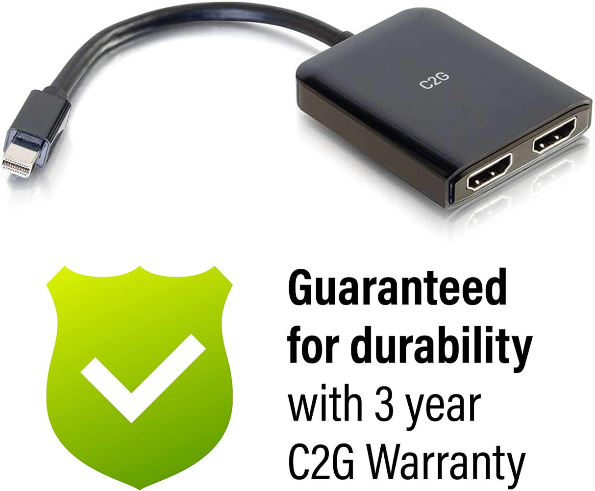 C2g/ cables to go C2G Mini Display Port to HDMI Monitor Splitter, 4K, 2 Port, USB Powered, MST, Not Compatible with Mac OS, Cables to Go 54292, Black Mini DisplayPort Dual HDMI Hub Black