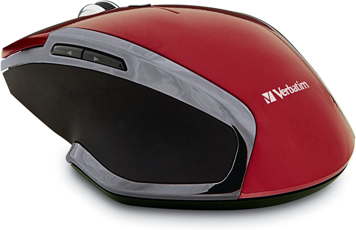 Verbatim 2.4G Wireless 6-Button LED Ergonomic Deluxe Mouse - Computer Mouse with Nano Receiver for Mac and PC – Red