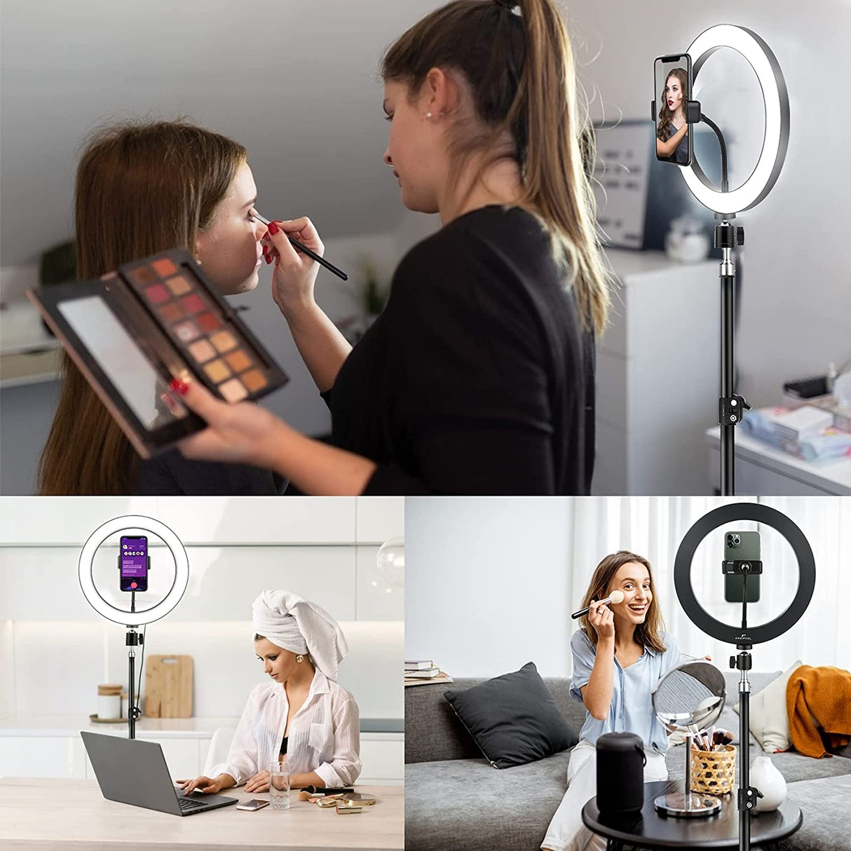 Ergopixel 10" Selfie Ring Light with 86" Adjustable Tripod Stand & Phone Holder for Makeup/Live Stream, Upgraded Dimmable LED Ringlight for Tiktok/YouTube/Zoom Meeting/Photography