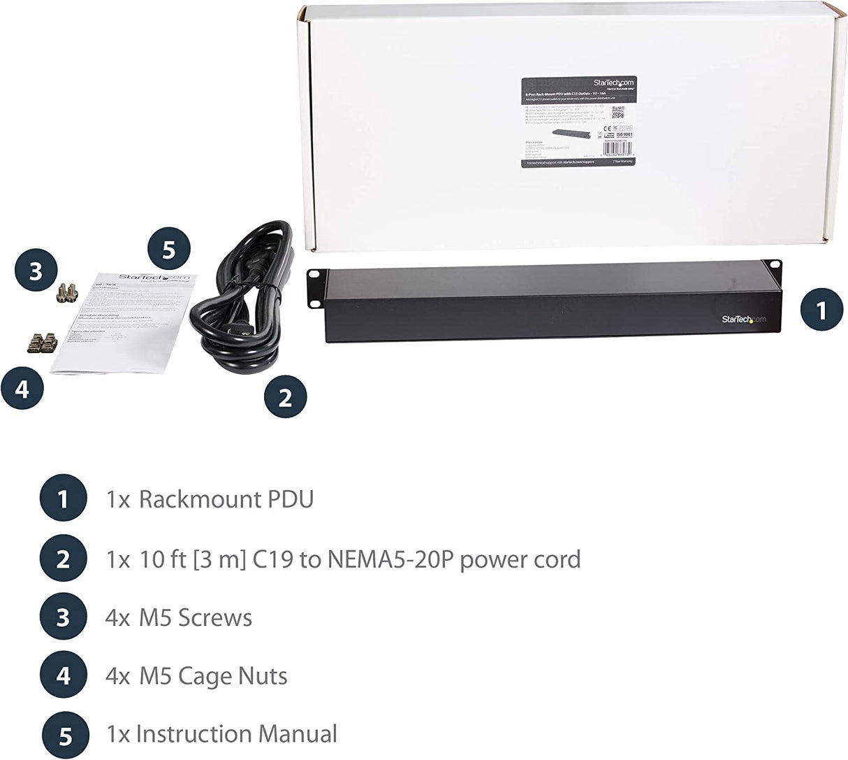 StarTech.com 1U 19 inch 8 Port Rack Mount PDU - IEC C13 Socket Rackmount Power Supply/Strip - Horizontal Server Rack Mountable Surge Protector /Data Center Power Distribution Unit 16A 240V (PDU08C13H)