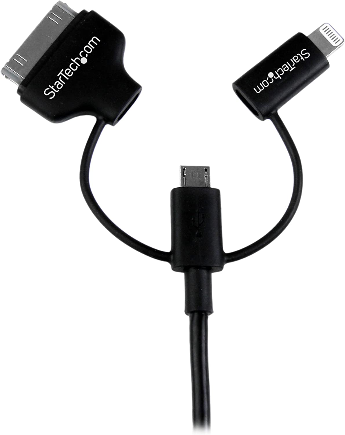 StarTech.com 1m 3 ft Black Apple 8-pin Lightning or 30-pin Dock Connector or Micro USB to USB Cable for iPhone iPod iPad - Charge & Sync (LTADUB1MB)