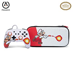 POWER A ENHANCED WIRED CONTROLLER + SLIM CASE FOR NINTENDO SWITCH MARIO FIREBALL - Nintendo Switch