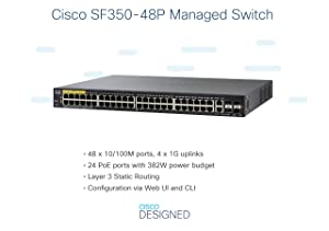 Cisco SF350-48P Managed Switch, 48 10/100 Ports, 382W PoE, 4 Gigabit Ethernet (GbE) Combo SFP, Limited Lifetime Protection (SF350-48P-K9-NA)