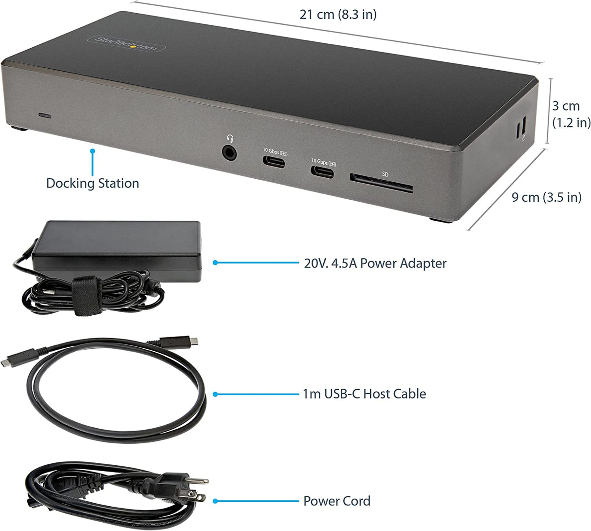 StarTech.com USB C Dock - Triple 4K Monitor USB Type-C Docking Station - 100W Power Delivery - DP 1.4 Alt Mode & DSC, 2x DisplayPort 1.4/HDMI 2.0 - 6xUSB (2x 10Gbps), SD - Windows/Chrome (DK31C2DHSPD)