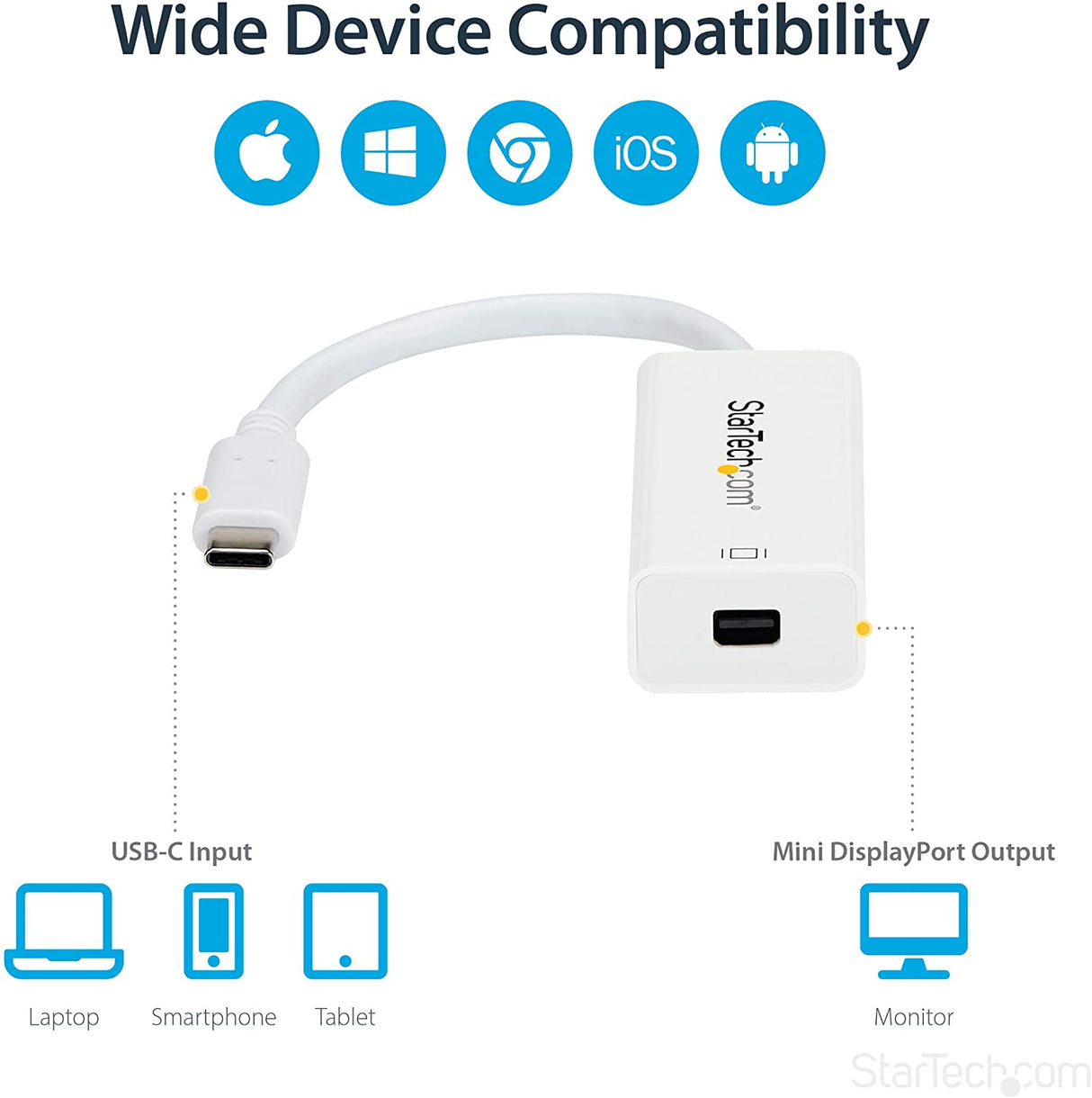 StarTech.com USB-C to Mini DisplayPort Adapter - 4K 60Hz - White - USB 3.1 Type-C to Mini DP Adapter (CDP2MDP) , Black