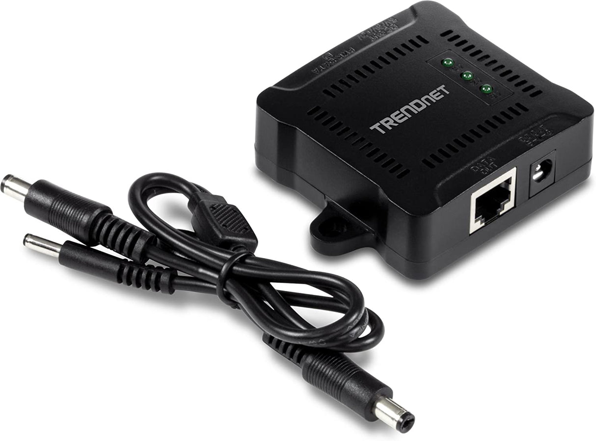 TRENDnet Gigabit PoE Splitter, 1 x Gigabit PoE Input Port, 1 x Gigabit Output Port, Up to 100m (328 ft), Supports 5V, 9V, 12V Devices, 802.3af PoE Compatible, PoE Powered, Black, TPE-104GS