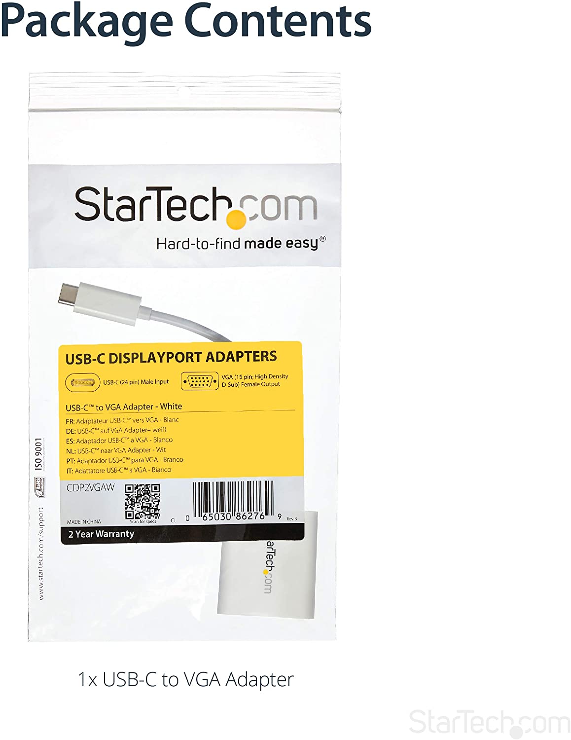 StarTech.com USB-C to VGA Adapter - White - 1080p - Video Converter For Your MacBook Pro / Projector / VGA Display (CDP2VGAW) White 1080p