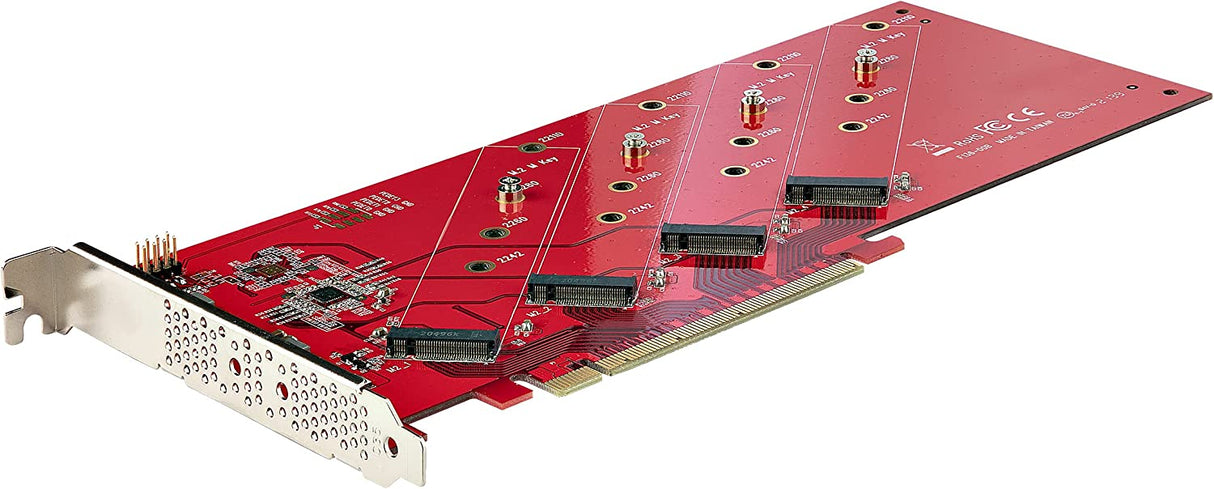 StarTech.com Quad M.2 PCIe Adapter Card, PCIe x16 to Quad NVMe or AHCI M.2 SSDs, PCI Express 4.0, 7.8GBps/Drive, Bifurcation Required, Windows/Linux Compatible (QUAD-M2-PCIE-CARD-B)