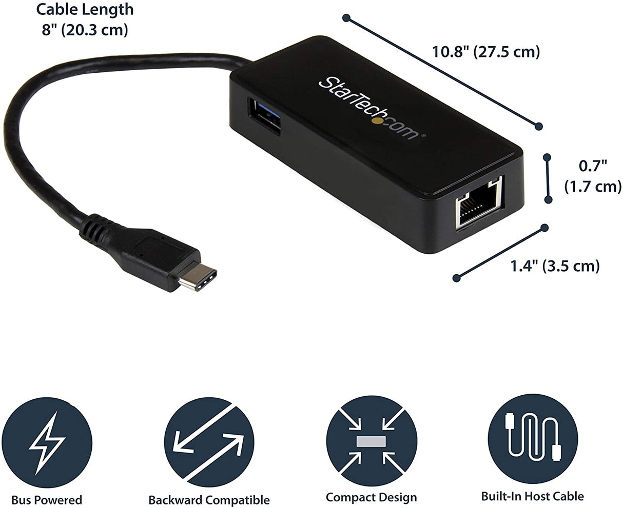 StarTech.com USB-C to Ethernet Gigabit Adapter - Thunderbolt 3 Compatible - USB Type C Network Adapter - USB C Ethernet Adapter (US1GC301AU)