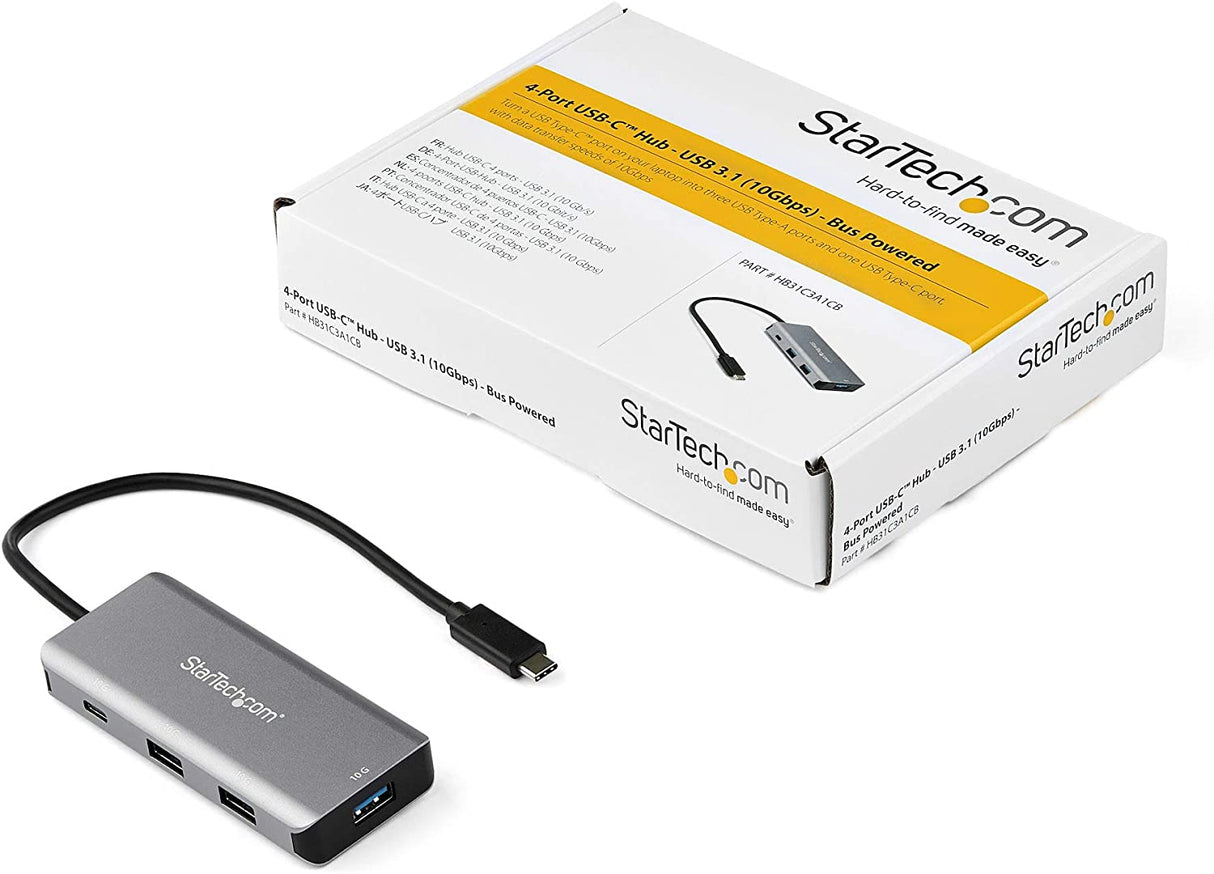 StarTech.com 4-Port USB-C Hub - 10Gbps - 3x USB-A & 1x USB-C - 9.8” Host Cable (HB31C3A1CB) 4 Port | w/ 3x USB A & 1x USB C | USB Bus Powered