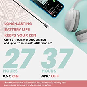 Creative Zen Hybrid (White) Wireless Over-Ear Headphones with Hybrid Active Noise Cancellation, Ambient Mode, Up to 27 Hours (ANC On), Bluetooth 5.0, AAC, Built-in Mic, Foldable