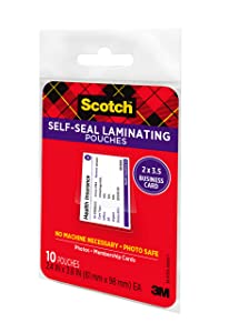 Scotch Self-Sealing Laminating Pouches, 25 Pack, Business Card size (LS851G) 25 Pouches Business Card Pouches