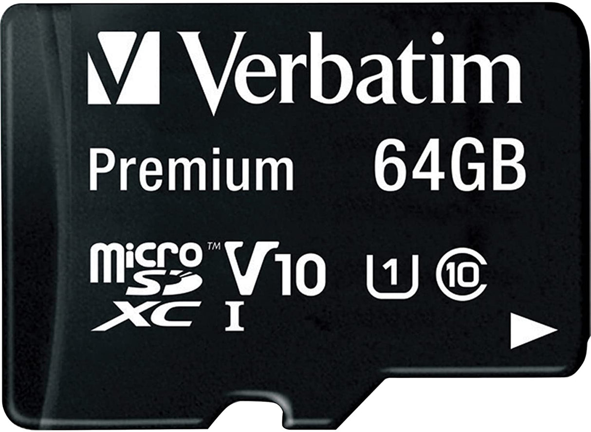 Verbatim 64GB Premium MicroSDXC Memory Card with Adapter, UHS-I V10 U1 Class 10 (44084)