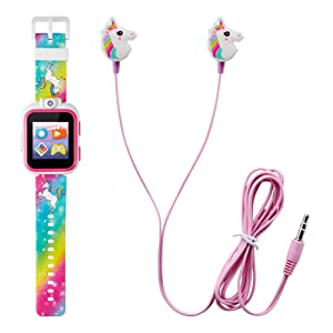 Playzoom Kids Smartwatch & Earbuds Set - Video Camera Selfies STEM Learning Educational Fun Games, MP3 Music Player Audio Books Touch Screen Sports Digital Watch Fun Gift for Kids Toddlers Boys Girls PlayZoom 2 W/Earbuds Rainbow Unicorn