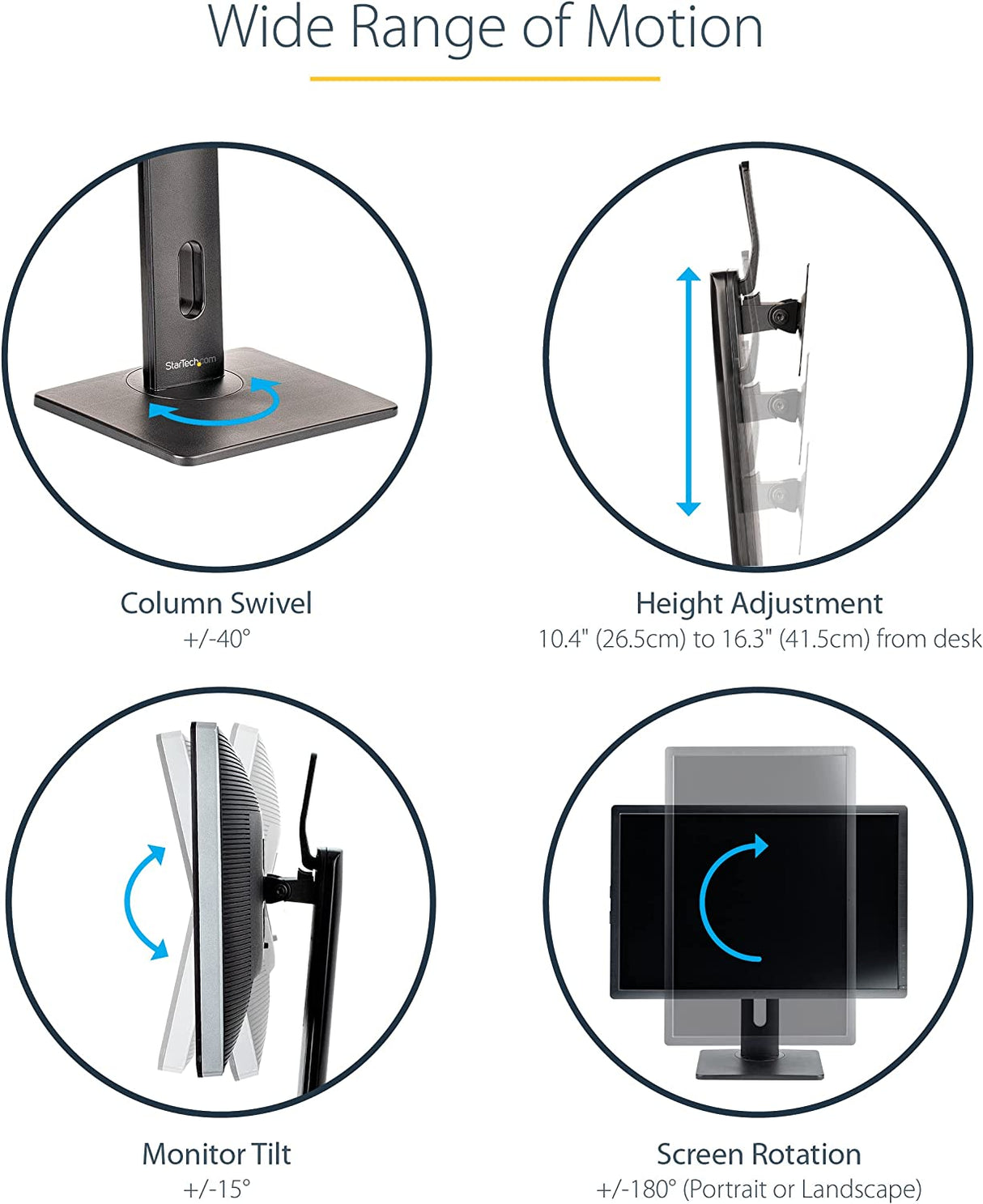 StarTech.com Free Standing Single Monitor Mount - Height Adjustable Monitor Stand - for VESA Mount Displays up to 32" (15lb/7kg) - Ergonomic Monitor Stand for Desk - Tilt/Swivel/Rotate (FPPNEUSTND) Black