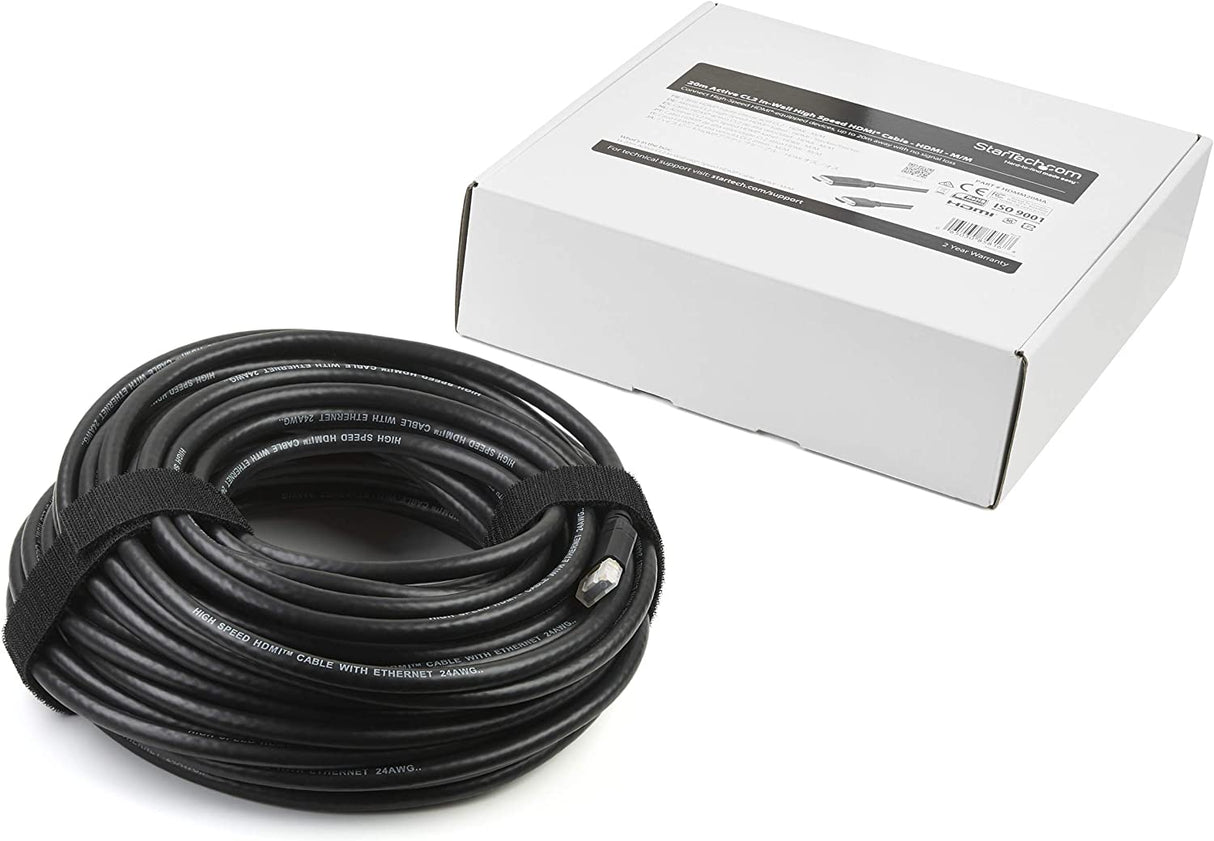 StarTech.com 65 ft (20m) High Speed HDMI Cable – Male to Male - Active - 28AWG - CL2 Rated In-wall Installation - Ultra HD 4K x 2K - Active HDMI Cable (HDMM20MA) Black 66 ft / 20 m