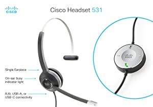 Cisco Headset 531, Wired Single On-Ear Quick Disconnect Headset with RJ-9 Cable, Charcoal, 2-Year Limited Liability Warranty (CP-HS-W-531-RJ=)