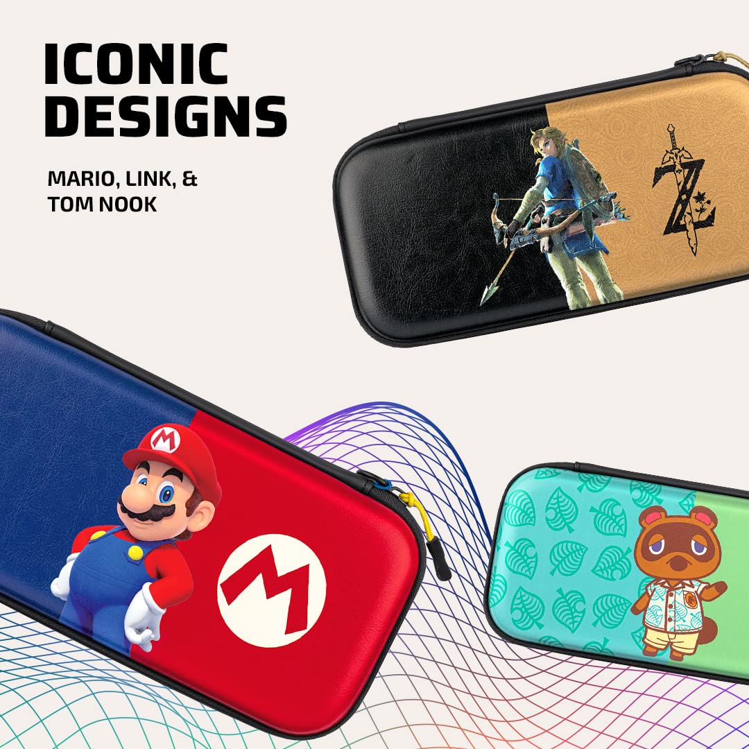 PDP Gaming Officially Licensed Switch Slim Deluxe Travel Case - Mario - Semi-Hardshell Protection - Protective PU Leather - Holds 14 Games & Console - Works with Switch OLED & Lite - Perfect for Kids Power Pose Mario