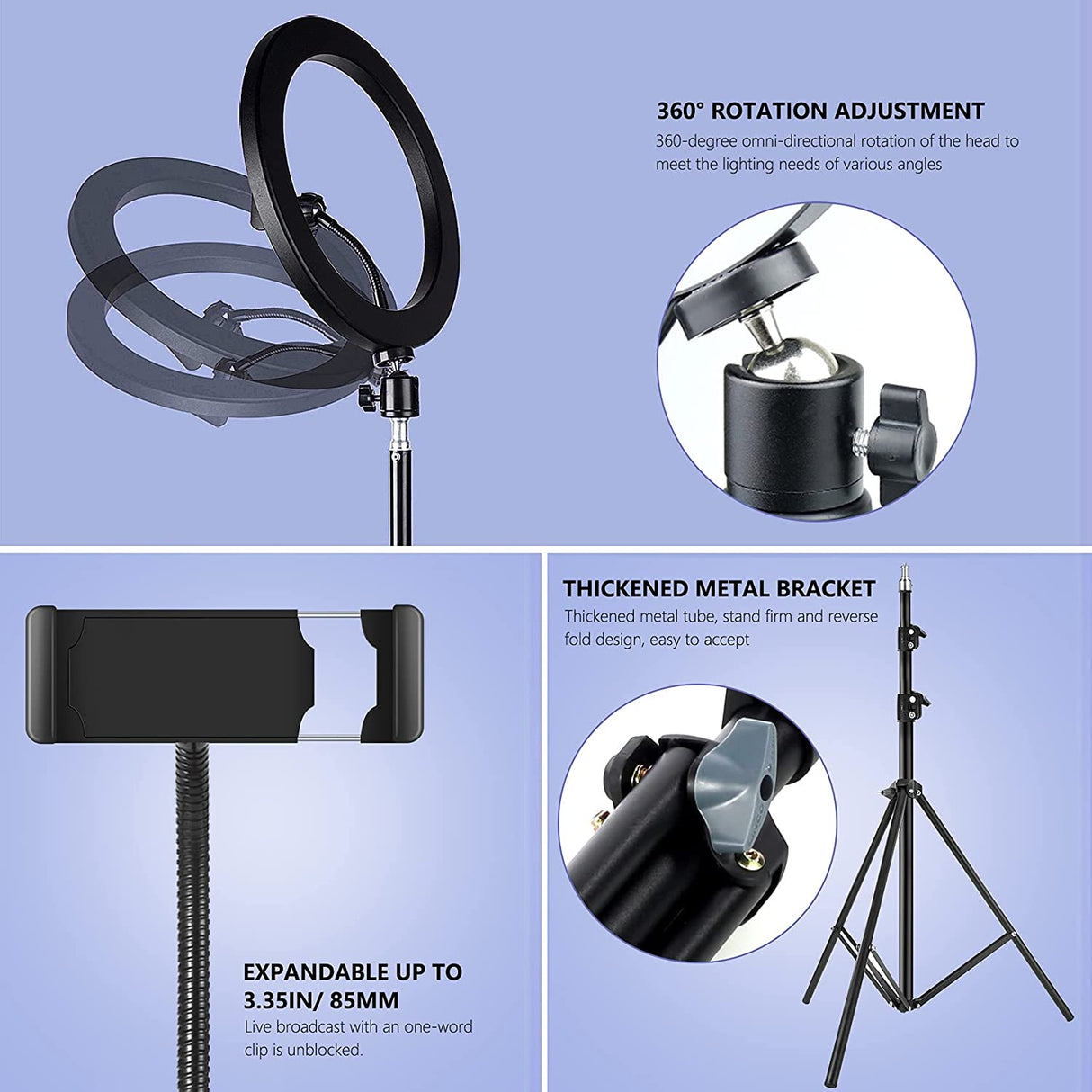 Ergopixel 10" Selfie Ring Light with 86" Adjustable Tripod Stand & Phone Holder for Makeup/Live Stream, Upgraded Dimmable LED Ringlight for Tiktok/YouTube/Zoom Meeting/Photography