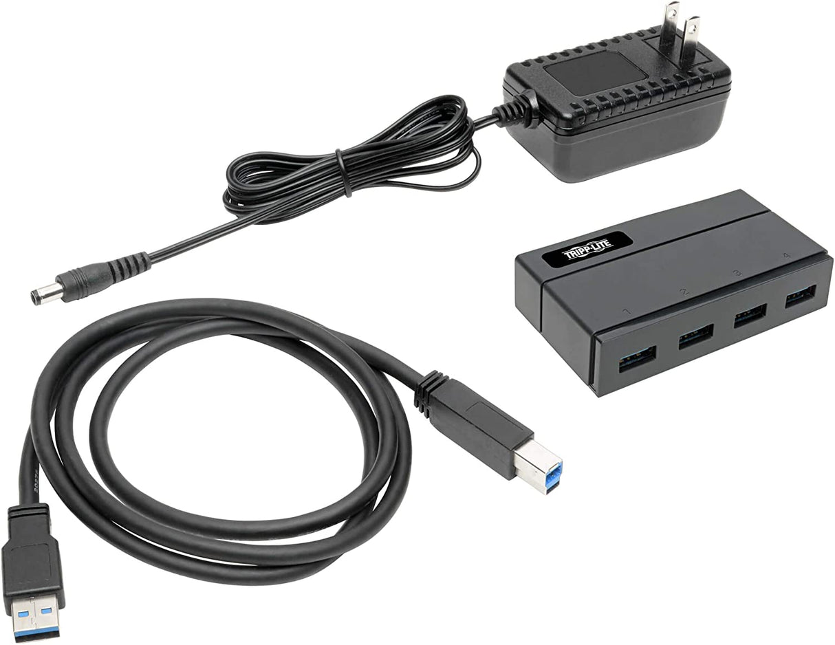 Tripp Lite 4 Port Powered USB Hub, USB 3.0 Hub, USB-A Ports, 2.4A, Black (U360-004-2F)