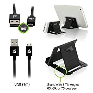 IOGEAR Slim Mobile Keyboard with Stand and Reversible Micro USB Cable (GKB632BKIT-GAMU01)