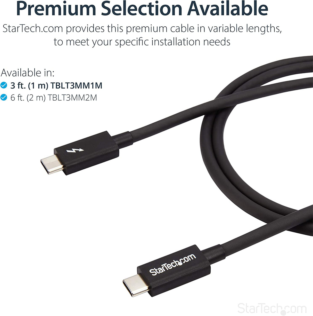 StarTech.com 20Gbps Thunderbolt 3 Cable - 3.3ft/1m - Black - 4k 60Hz - Certified TB3 USB-C to USB-C Charger Cord w/ 100W Power Delivery (TBLT3MM1M), Black 3ft 20Gbps | Black