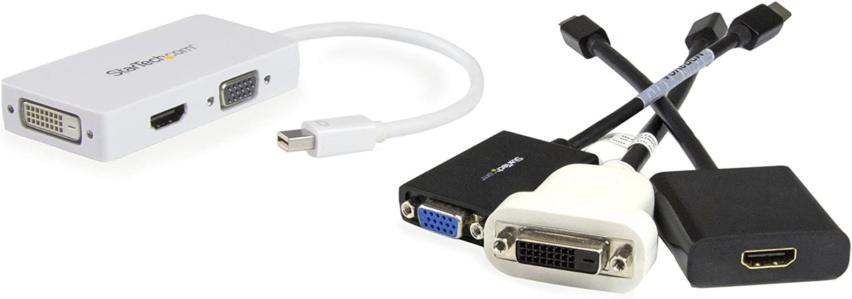 StarTech.com Travel A/V Adapter: 3-in-1 Mini DisplayPort to VGA DVI or HDMI Converter - White (MDP2VGDVHDW) VGA - DVI - HDMI (Black) Mini DisplayPort (Input)