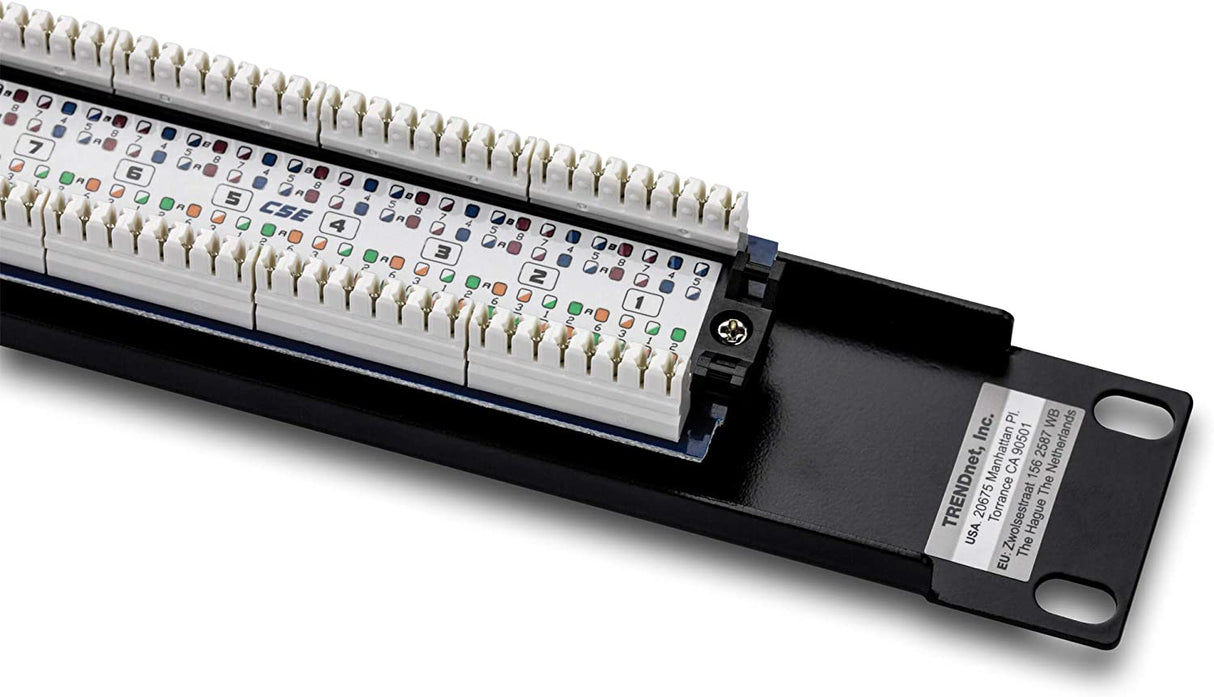 TRENDnet 8 Port Cat5/5e Unshielded Patch Panel,TC-P08C5E, Wallmount or Rackmount, 10 Inch Wide, 8 x Gigabit RJ-45 Ethernet Ports, 100 Mhz Connection, Color Coded Labeling,110 IDC Terminal Blocks,black