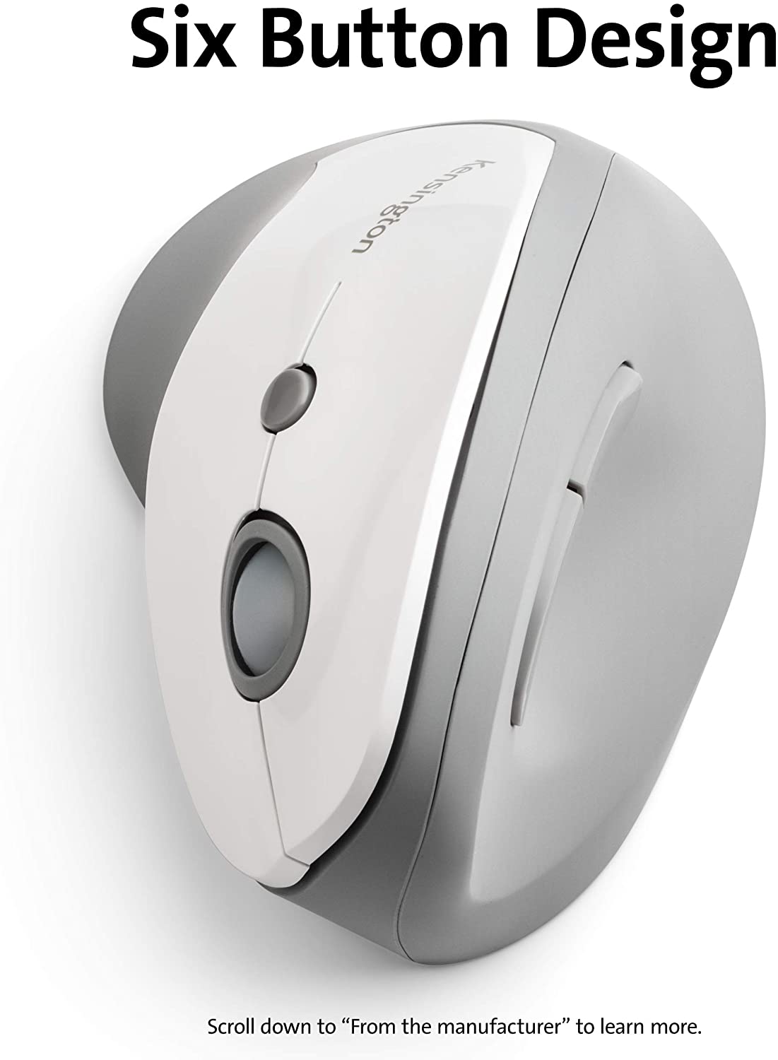 Kensington Pro Fit Ergo Vertical Wireless Mouse- Gray, White