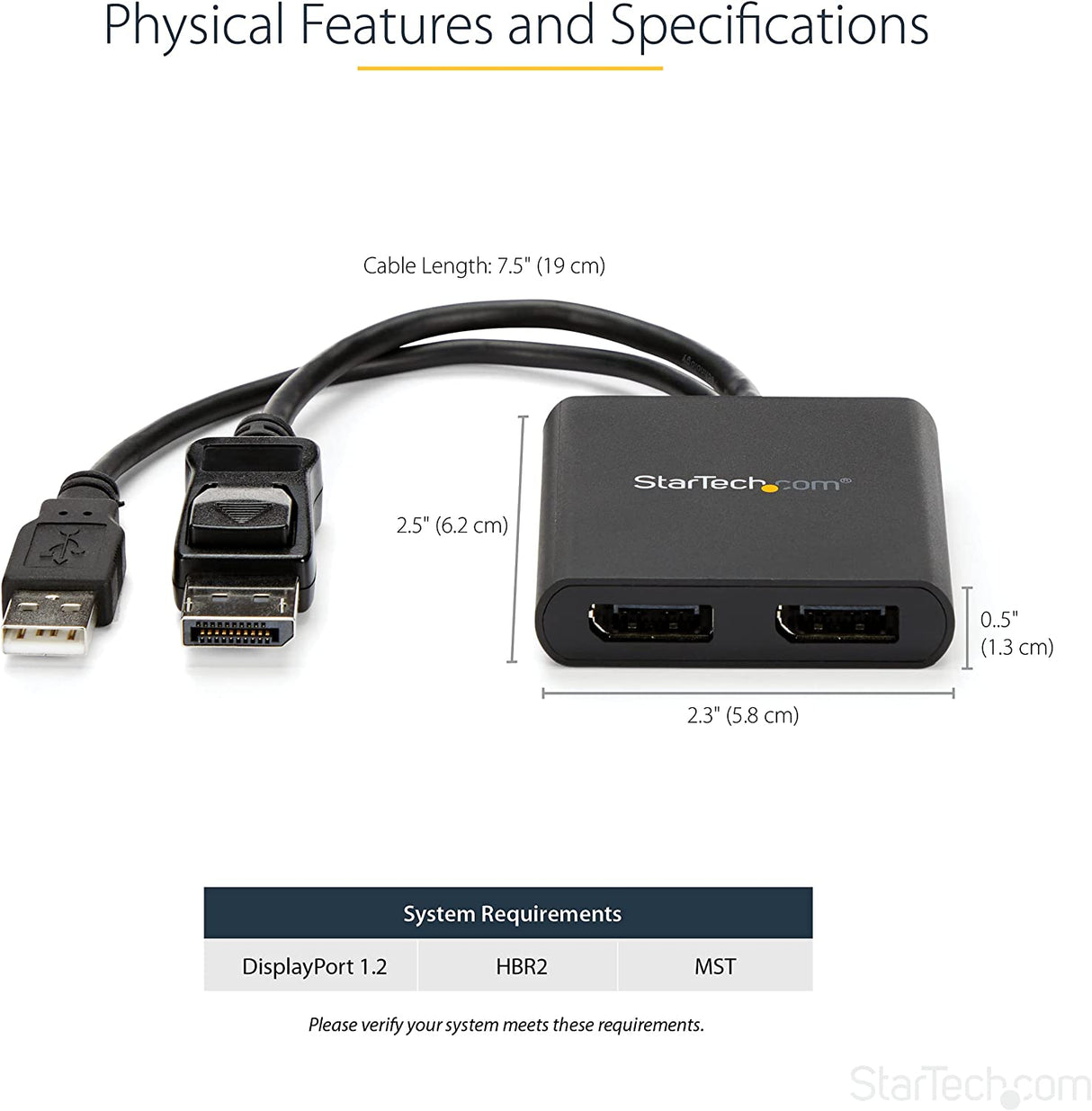 StarTech.com 2-Port Multi Monitor Adapter - DisplayPort 1.2 MST Hub - Dual 4K 30Hz or 1080p - USB Bus Powered - Video Splitter for Extended Desktop Mode on Windows PCs Only - DP to 2x DP (MSTDP122DP) DisplayPort 1.2 to 2x DisplayPort