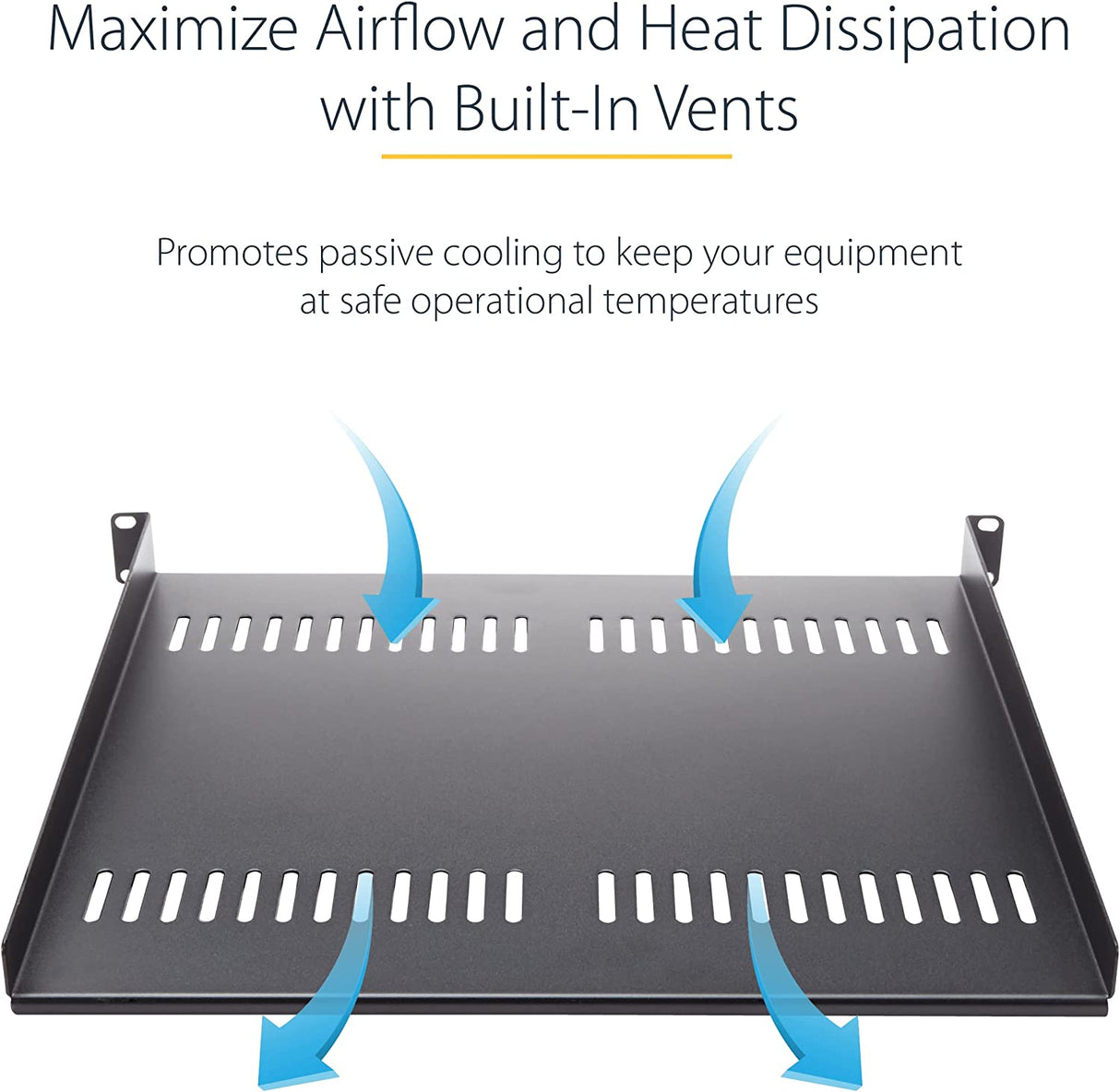 StarTech.com 1U Server Rack Shelf - Universal Vented Rack Mount Cantilever Tray for 19" Network Equipment Rack & Cabinet - Heavy Duty Steel - Weight Capacity 50lb/23kg - 10" Deep, Black (CABSHELFV1U) 1U 10" Depth