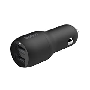 Belkin 24 Watt Dual USB Car Charger - 2 12W USB A Ports with Micro-USB Cable for Fast Charging Apple iPhone 14, 14 Pro, 14 Pro Max, iPhone 13, Samsung Galaxy, AirPods & More - USB-C Charger Includes mUSB Cable Charger
