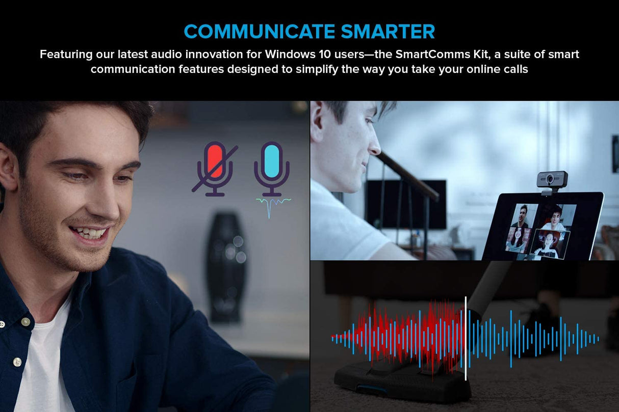 Creative Live! Cam Sync 1080p V2 Full HD Wide-Angle USB Webcam with Auto Mute and Noise Cancellation for Video Calls, Improved Dual Built-in Mic, Privacy Lens Cap, Universal Tripod Mount 1080p with SmartComms Kit