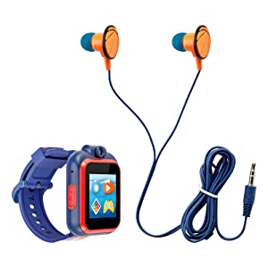 Playzoom Kids Smartwatch & Earbuds Set - Video Camera Selfies STEM Learning Educational Fun Games, MP3 Music Player Audio Books Touch Screen Sports Digital Watch Fun Gift for Kids Toddlers Boys Girls PlayZoom 2 W/Earbuds Navy Sports