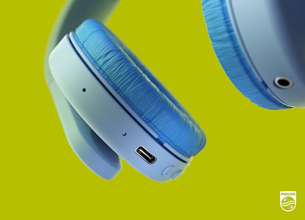 Philips K4206 Kids Wireless On-Ear Headphones, Bluetooth + Cable Connection, 85dB Limit for Safer Hearing, Built-in Mic, 28 Hours Play time, Parental Controls via Philips Headphones Blue Adjustable headband for kids Wireless with mic