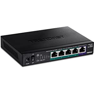 TRENDnet 5-Port Unmanaged 2.5G PoE+ Switch, Fanless, Compact Desktop Design, Metal Housing, 2.5GBASE-T Ports, IEEE 802.3bz, 55W PoE Budget, Black, TPE-TG350