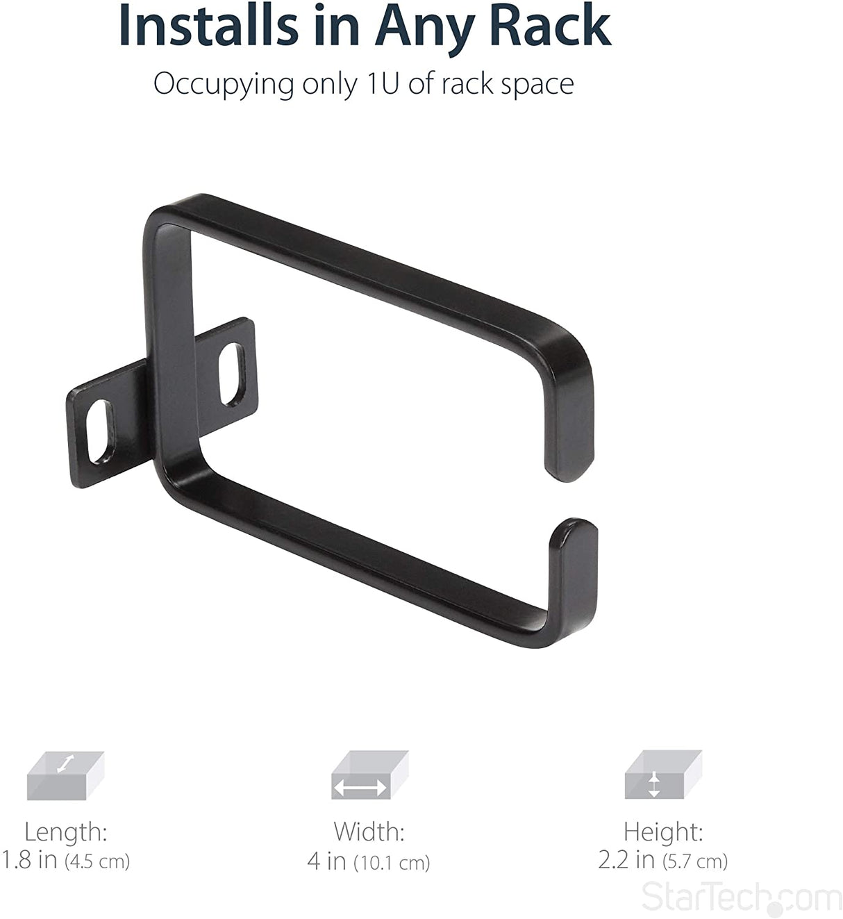 StarTech.com 1U Vertical 2.2 x 3.9in Server Rack Cable Management D-Ring Hook w/ Flexible Opening - Network Rack-Mount Cord Organizer Ring (CMHOOK1U),Black