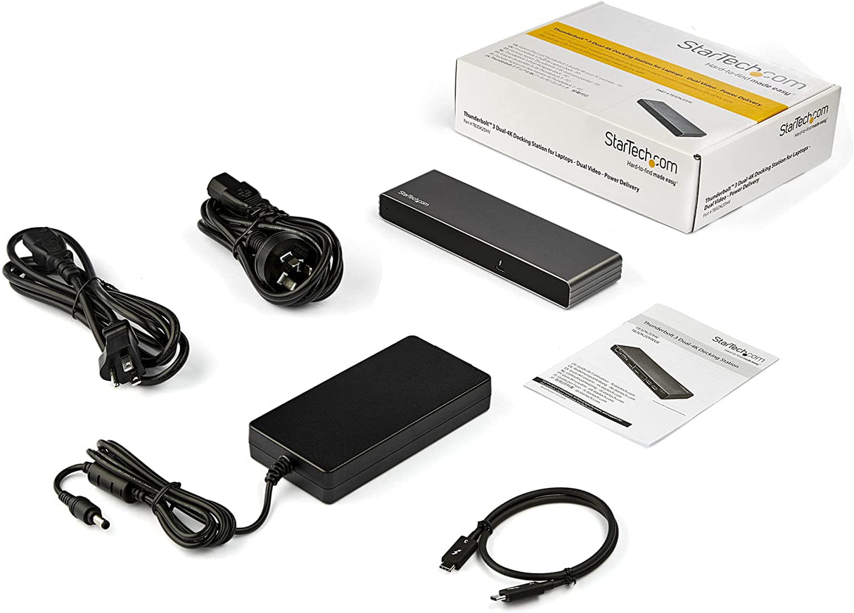 StarTech.com Thunderbolt 3 Dock - Dual 4K 60Hz Monitor TB3 Laptop Docking Station with DisplayPort, HDMI & 1080p VGA - 85W Power Delivery & Charging - 2x USB-A, Ethernet - Mac & Windows (TB3DK2DHV) 85W Power Delivery | 2x USB-A 3.0