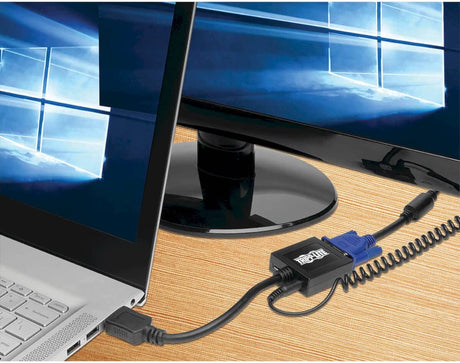 Tripp Lite HDMI to VGA Adapter, 3.5mm Audio Port, 1080p Video, Built-In 6” HDMI cable, for use with Computers, Laptops, Chromebooks, Raspberry Pi Projectors & More (P131-06N), Black HDMI to VGA + Audio