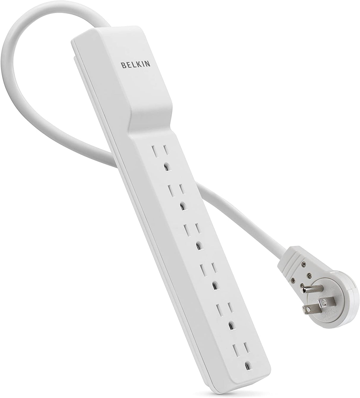 Belkin 6-Outlet SlimLine Power Strip Surge Protector, 6ft Cord and Rotating Plug, 720 Joules, White Rotating Plug Power Strip