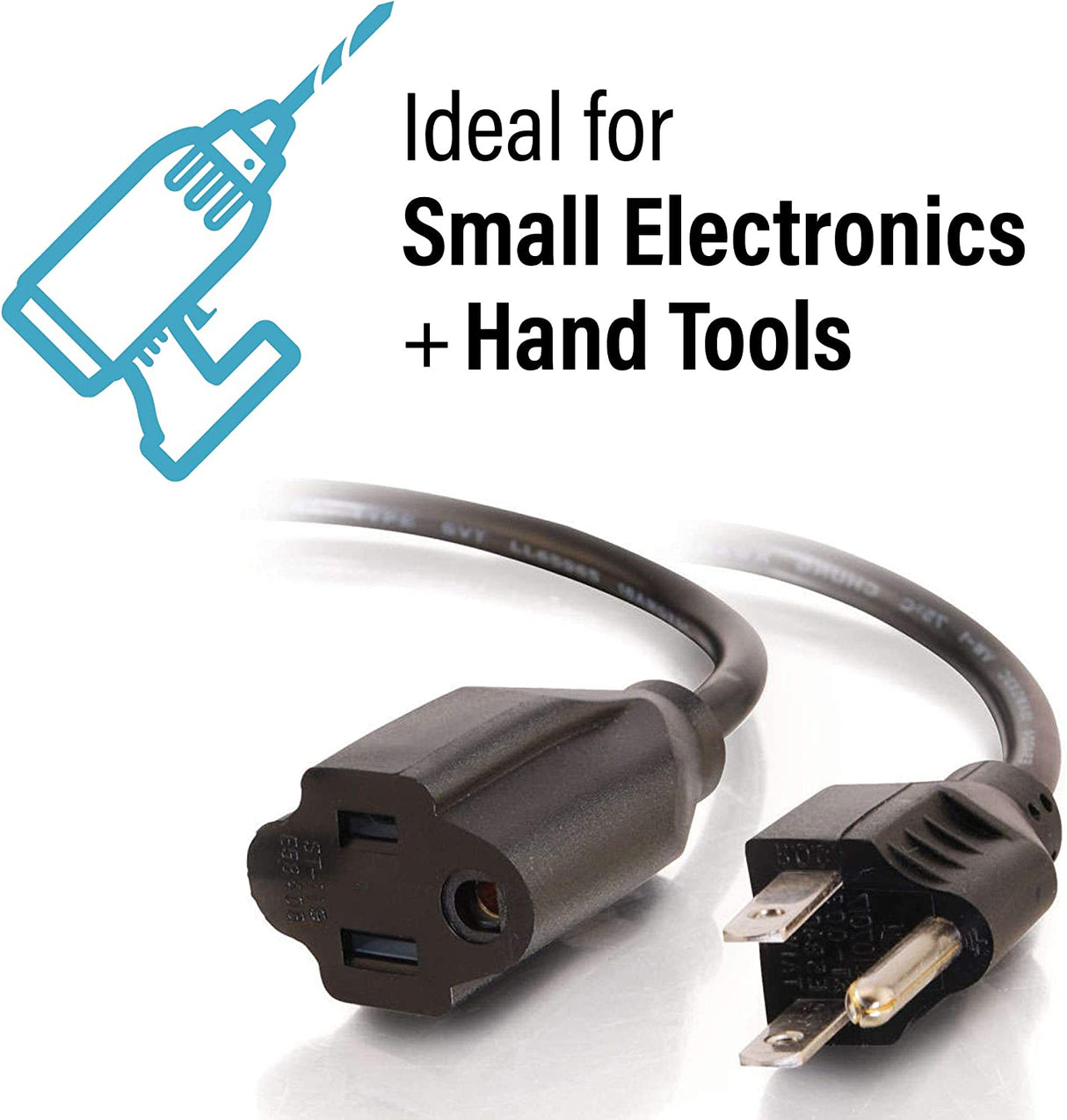 C2g/ cables to go C2G Power Cord, Short Extension Cord, Power Extension Cord, 18 AWG, Black, 1 Foot (0.30 Meters), Cables to Go 03137