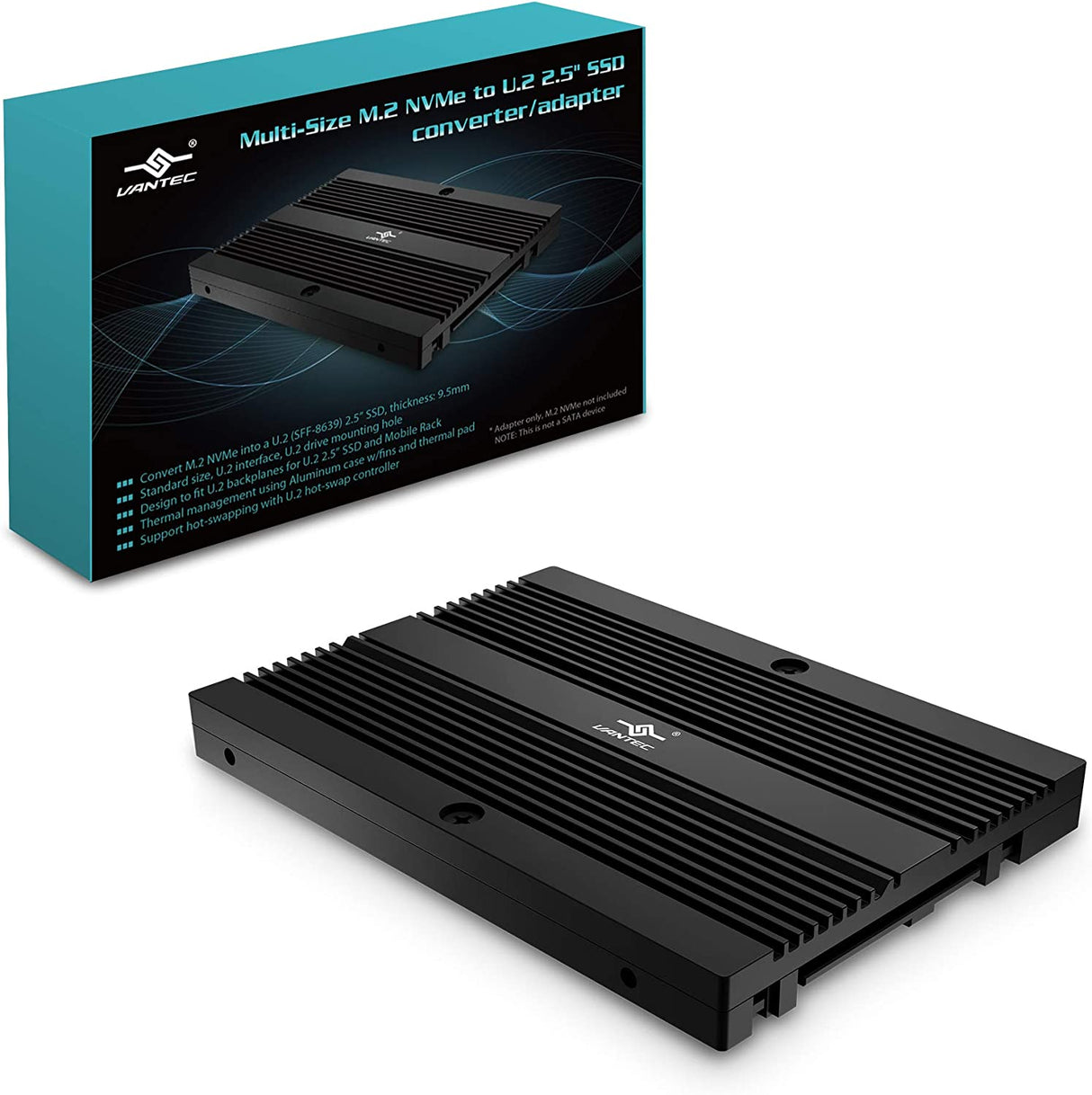 Vantec Multi-Size M.2 NVMe to U.2 (SFF-8639) 2.5"" SSD Adapter (MRK-NVM2U2-BK), Convert M.2 NVMe into U.2 not for SATA, Black