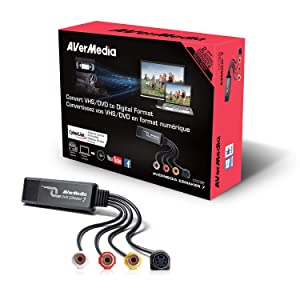 AVerMedia EZMaker 7, USB Video Capture Card , Analog to Digital Recorder, RCA Composite, VHS to DVD, S-Video, Support Windows 11, Mac 10.11/10.12 (C039), Black,3.2 x 1.1 x 0.5 in (82 x 28.5 x 14 mm)
