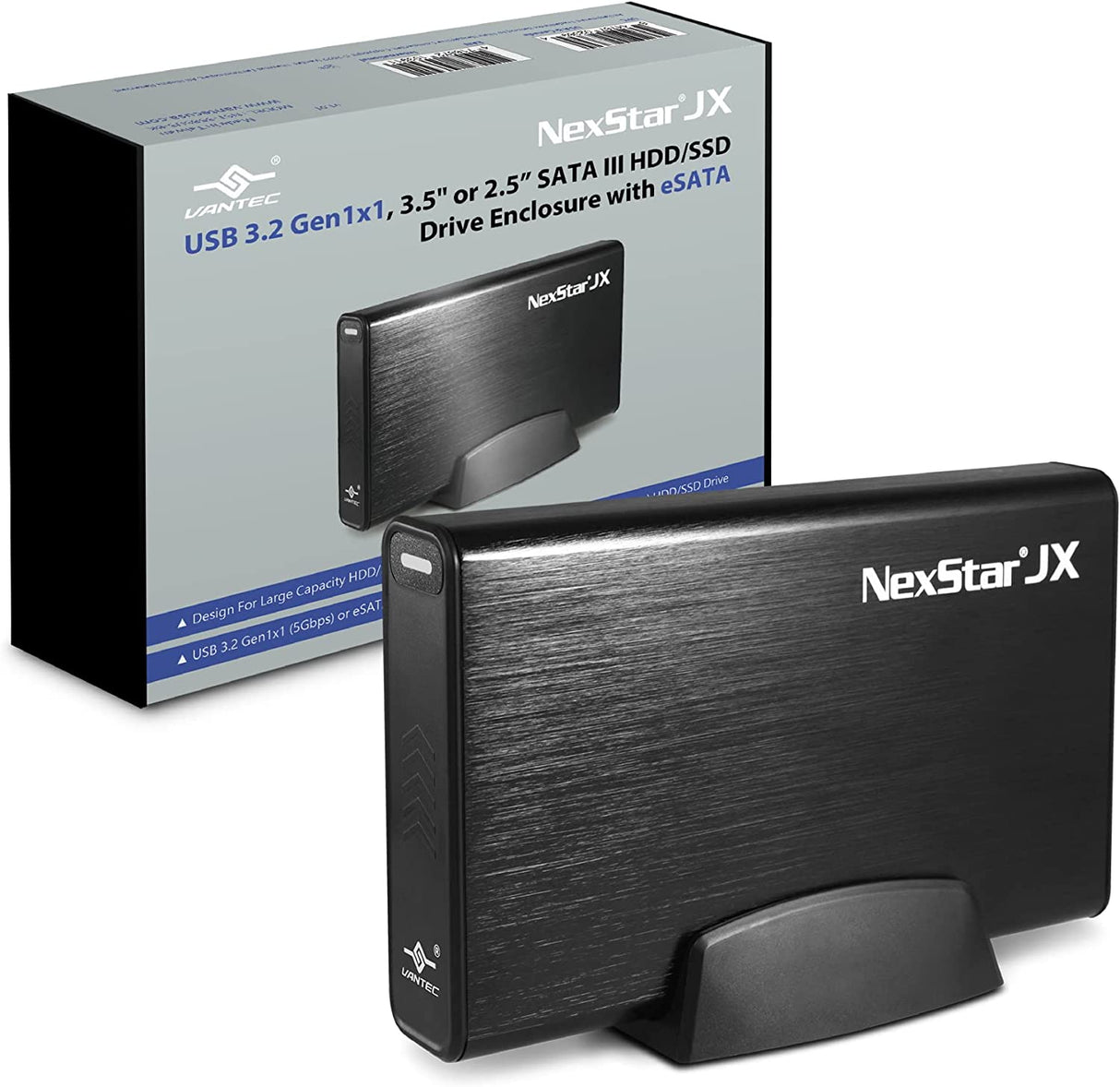 Vantec NexStar JX, USB 3.2 Gen1x1, 3.5" or 2.5” SATA III HDD/SSD Drive Green Enclosure with eSATA (NST-358SU3-BK)