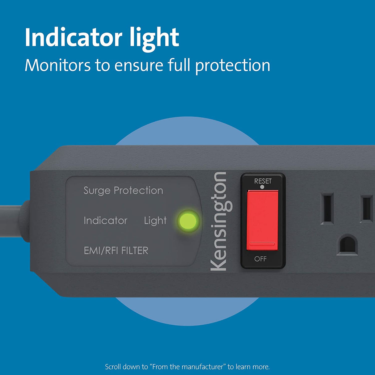 Kensington Guardian 6 Outlet, 15-Foot Cord, & 540 Joules Premium Surge Protector (K38215NA) 15ft Power Cord 6 Outlet